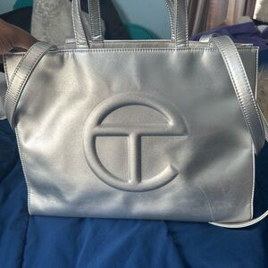 Telfar Metallic Silver Embossed Tote Shoulder Bag